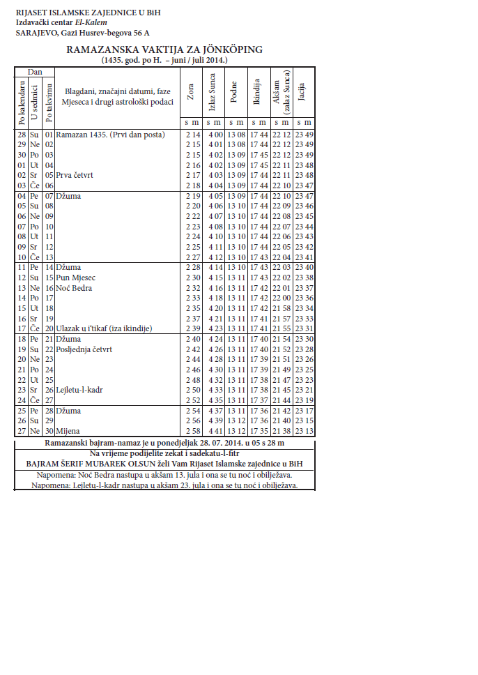 ramazanska vaktija 2014