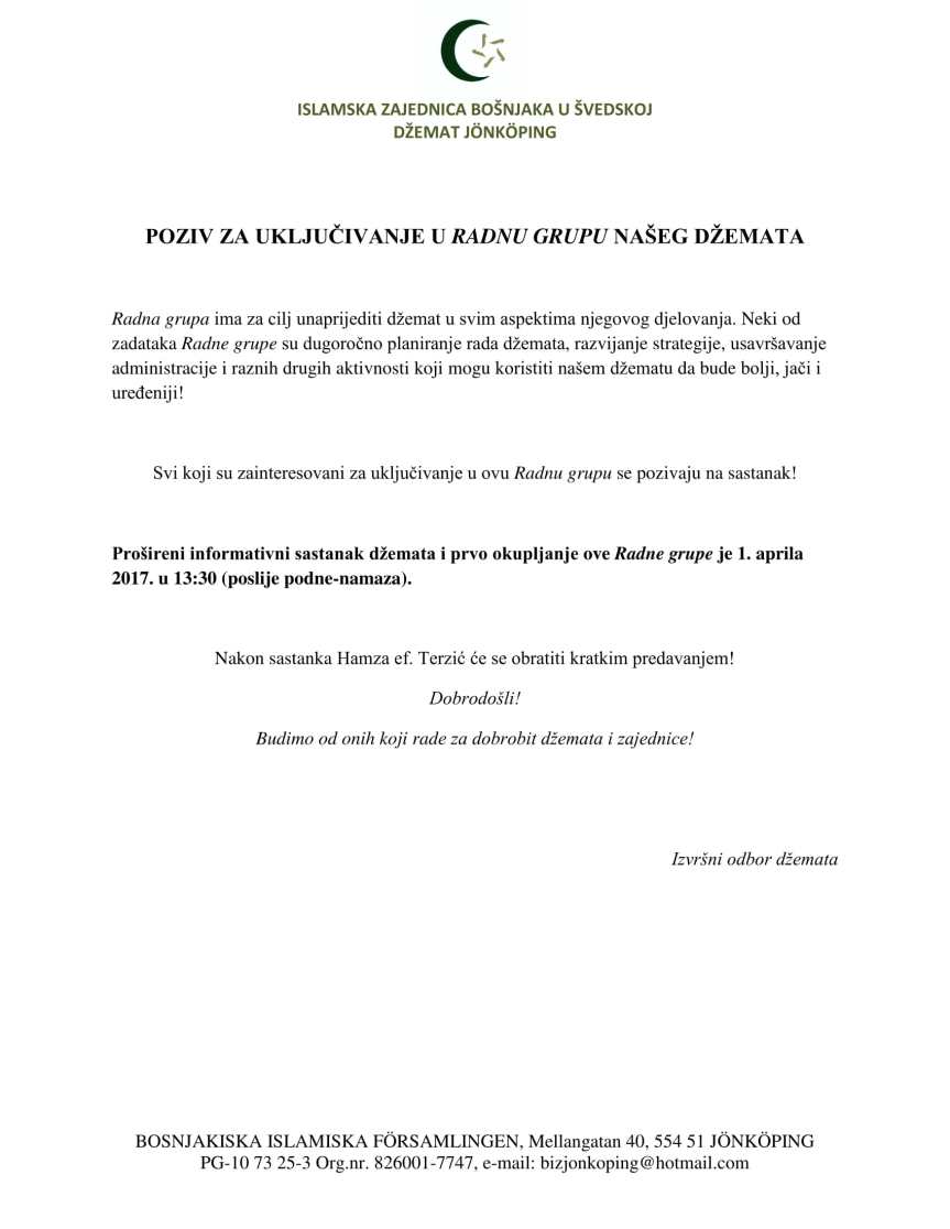 Poziv za Radnu grupu-1